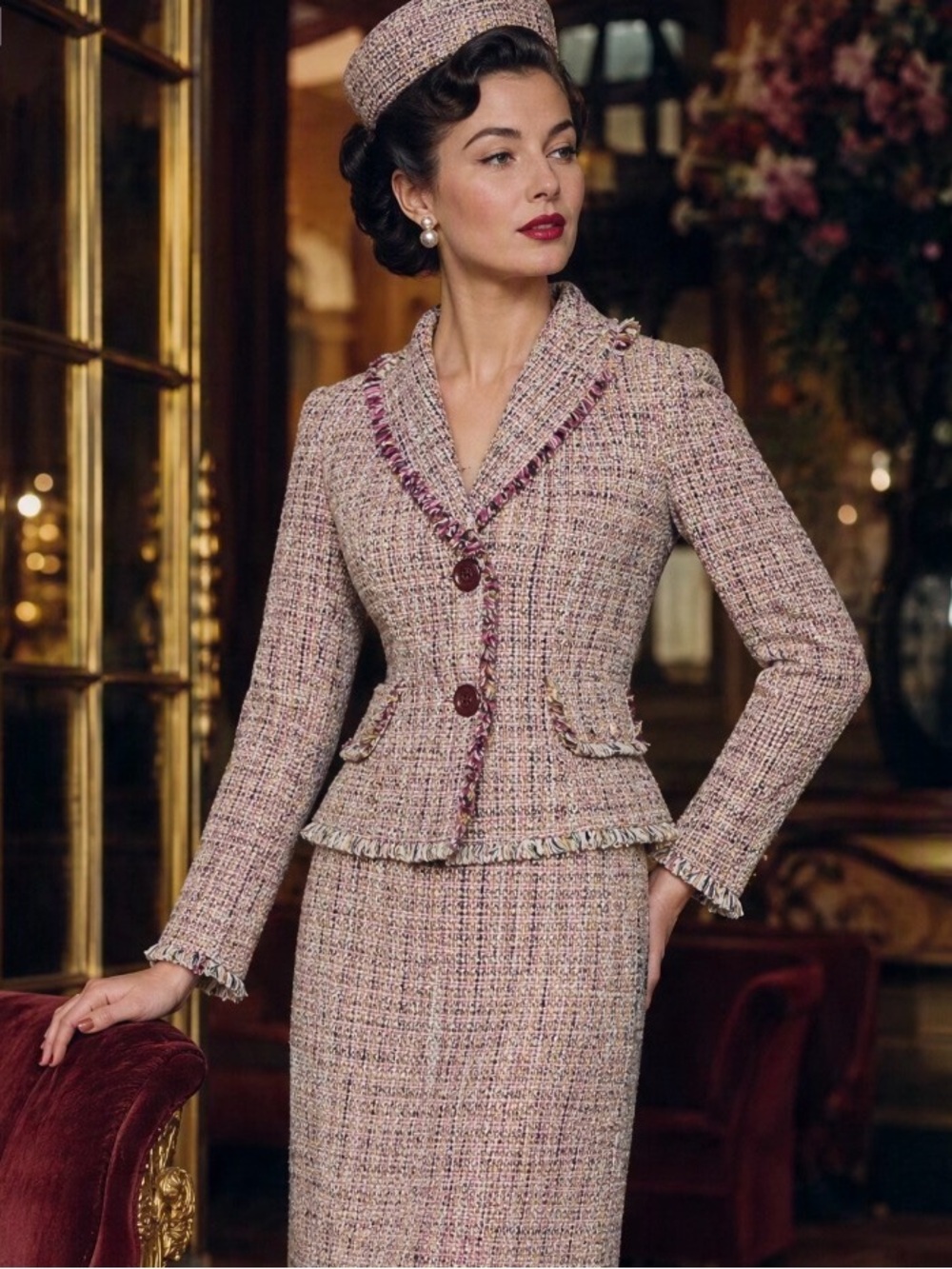 Women's purple vintage Tweed Blazer Jacket - Classic Fringed Detail